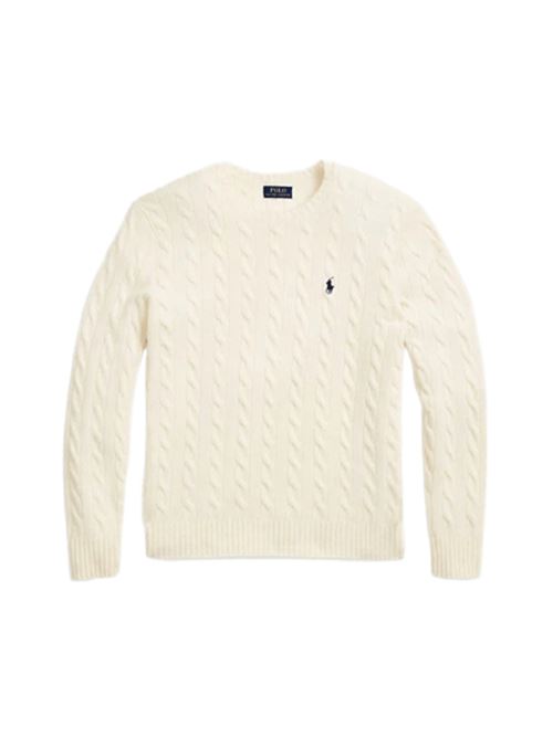Maglia da uomo in misto lana e cashmere con lavorazione a trecce, color cream POLO RALPH LAUREN | 710876762010